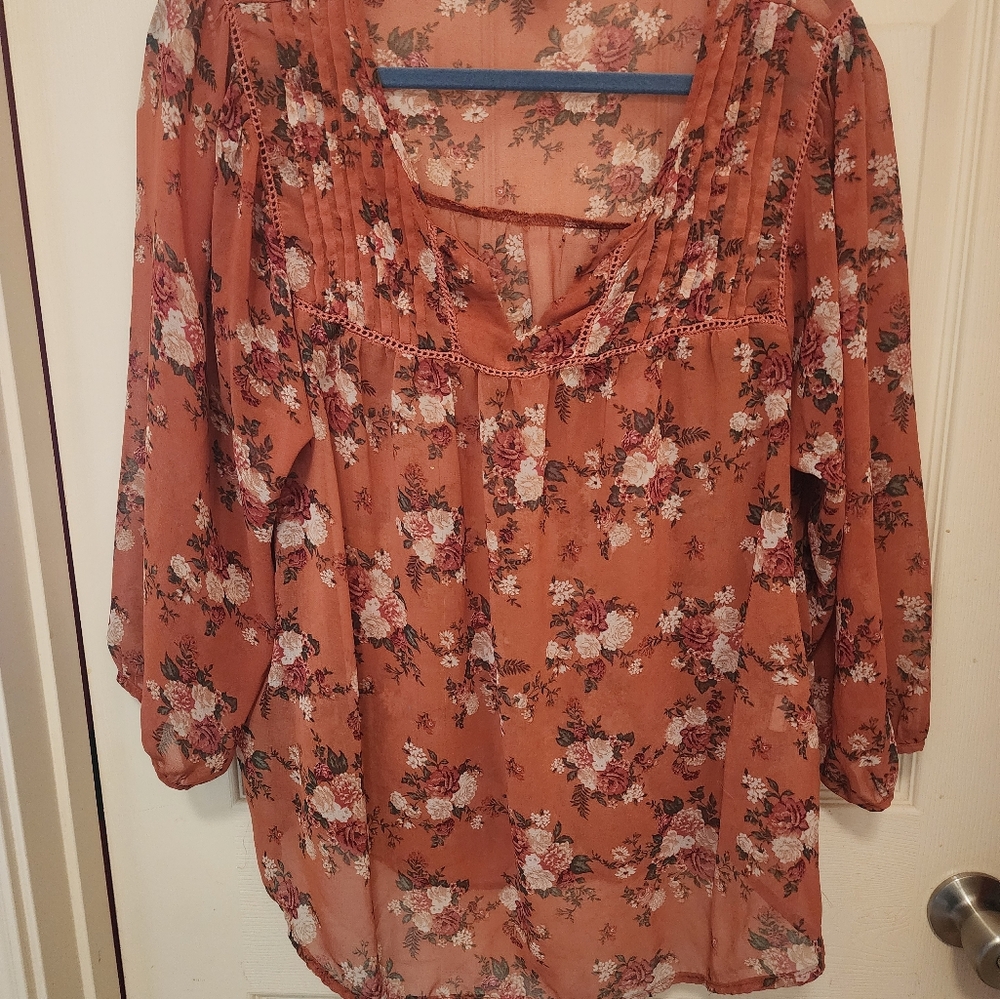 Rust Floral Print Fabric